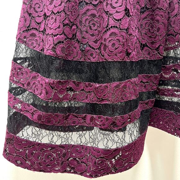 $650 ALICE & OLIVIA NWT Purple & Black Floral Lace Tiered Dress – Size 8 – RARE - Picture 11 of 15